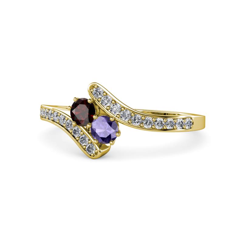 Eleni Red Garnet and Iolite with Side Diamonds Bypass Ring 