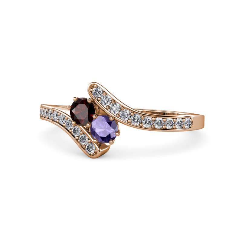 Eleni Red Garnet and Iolite with Side Diamonds Bypass Ring 