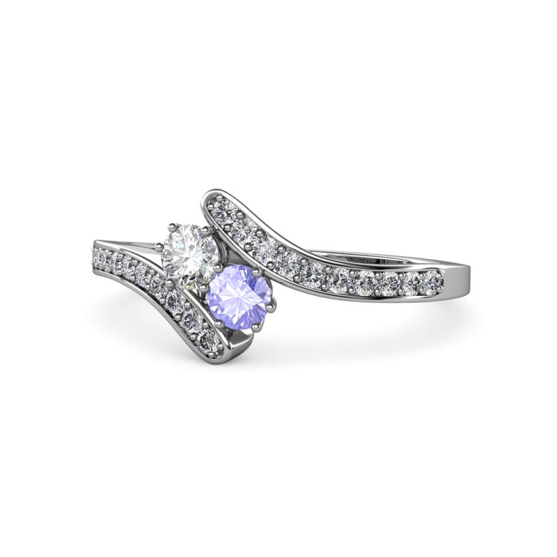 Eleni Round Diamond and Tanzanite with Side Diamonds Bypass Ring 