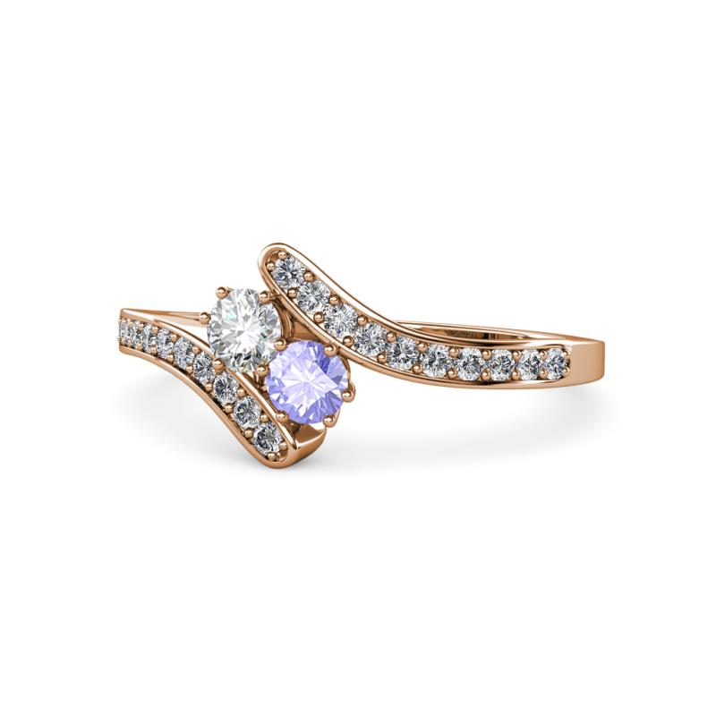 Eleni Round Diamond and Tanzanite with Side Diamonds Bypass Ring 