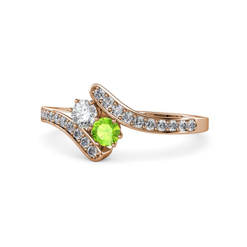 Eleni Round Diamond and Peridot with Side Diamonds Bypass Ring 