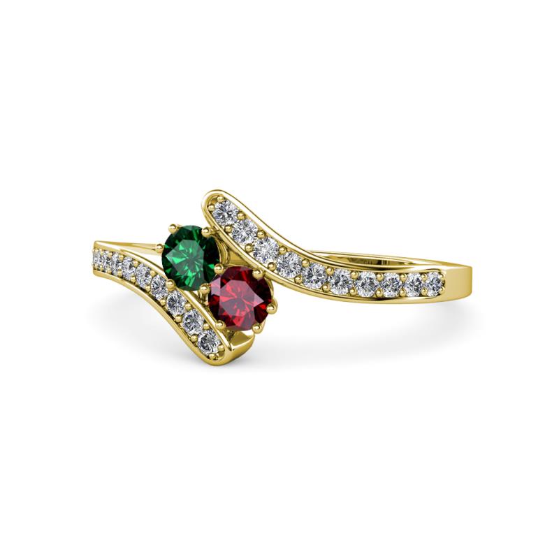 Eleni Emerald and Ruby with Side Diamonds Bypass Ring 