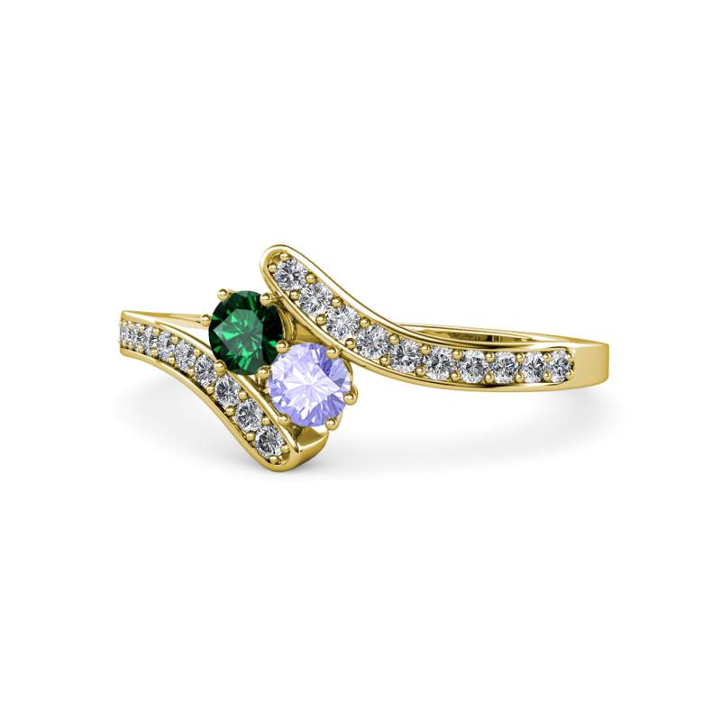 Eleni Emerald and Tanzanite with Side Diamonds Bypass Ring 