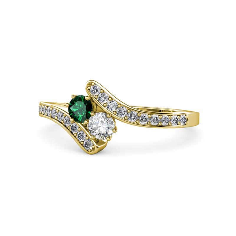 Eleni Emerald and Diamond with Side Diamonds Bypass Ring 
