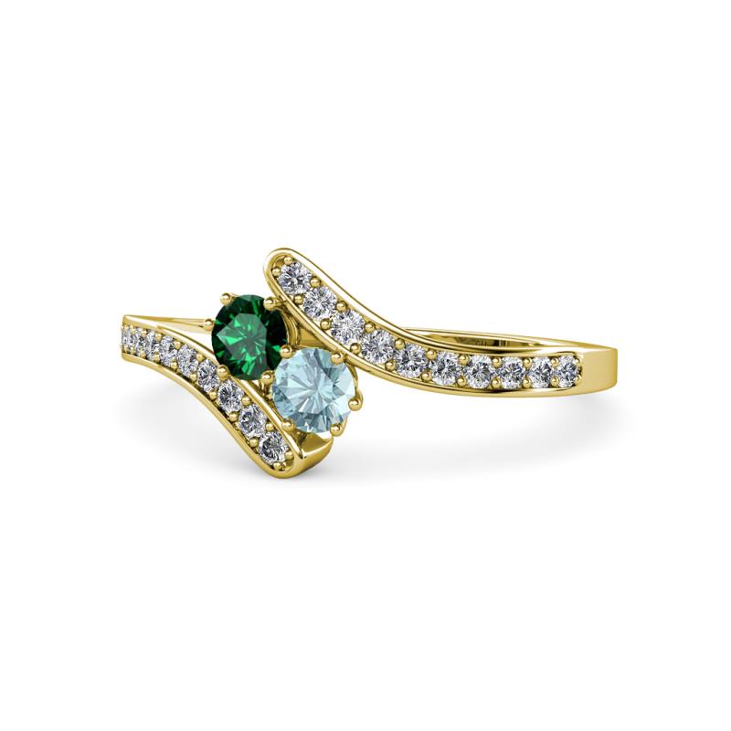Eleni Emerald and Aquamarine with Side Diamonds Bypass Ring 