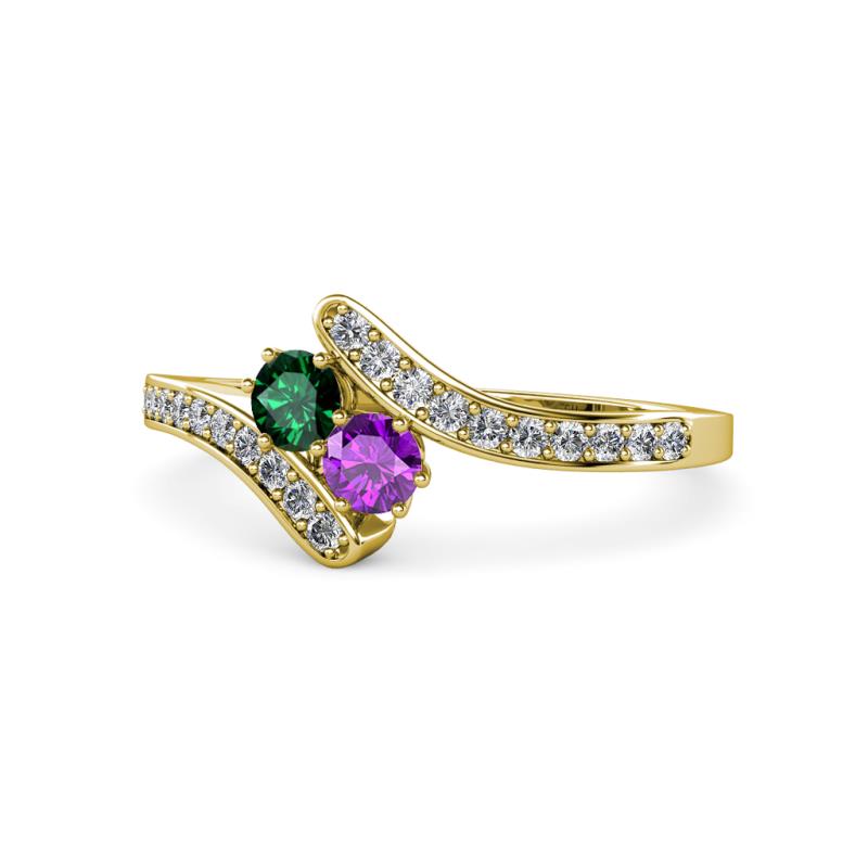 Eleni Emerald and Amethyst with Side Diamonds Bypass Ring 