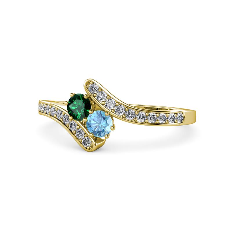 Eleni Emerald and Blue Topaz with Side Diamonds Bypass Ring 