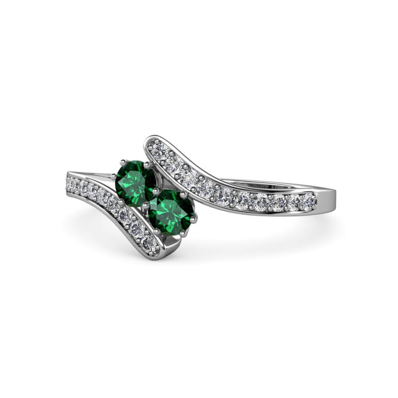 Eleni Emerald with Side Diamonds Bypass Ring 