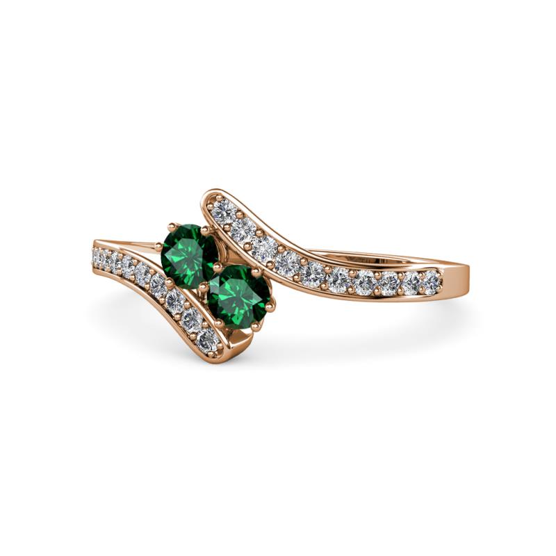 Eleni Emerald with Side Diamonds Bypass Ring 
