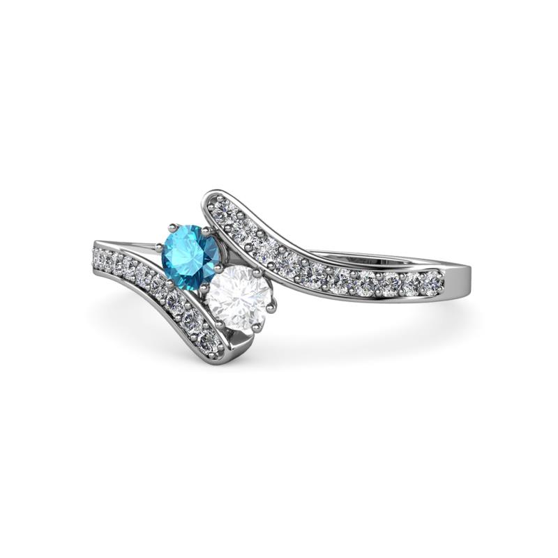 Eleni London Blue Topaz and White Sapphire with Side Diamonds Bypass Ring 