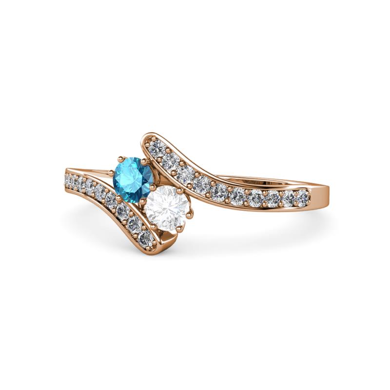 Eleni London Blue Topaz and White Sapphire with Side Diamonds Bypass Ring 