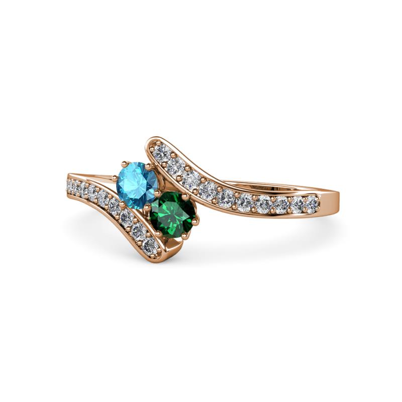 Eleni London Blue Topaz and Emerald with Side Diamonds Bypass Ring 