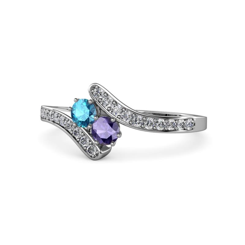 Eleni London Blue Topaz and Iolite with Side Diamonds Bypass Ring 