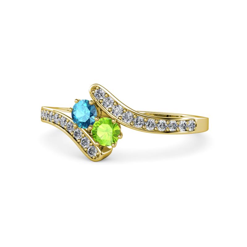 Eleni London Blue Topaz and Peridot with Side Diamonds Bypass Ring 