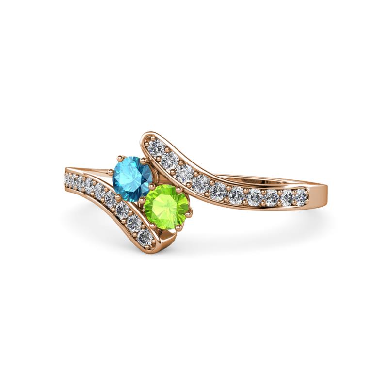 Eleni London Blue Topaz and Peridot with Side Diamonds Bypass Ring 