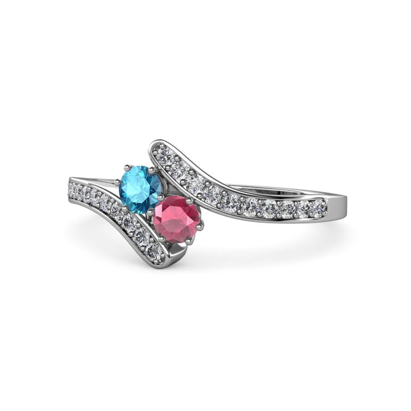Eleni London Blue Topaz and Rhodolite Garnet with Side Diamonds Bypass Ring 