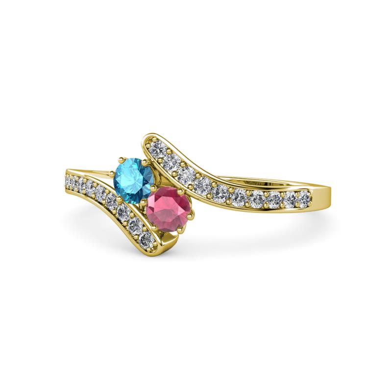 Eleni London Blue Topaz and Rhodolite Garnet with Side Diamonds Bypass Ring 