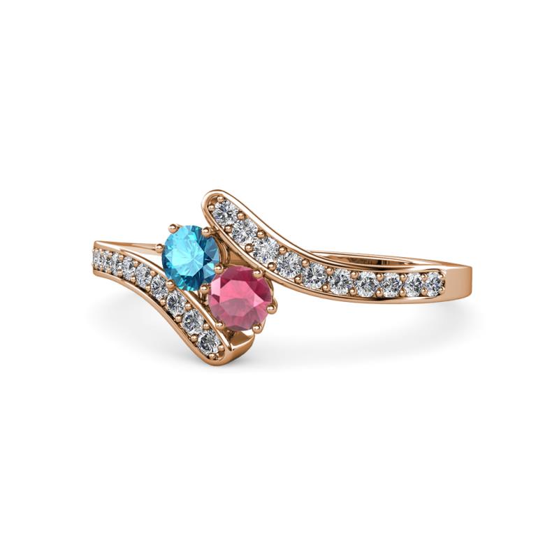 Eleni London Blue Topaz and Rhodolite Garnet with Side Diamonds Bypass Ring 