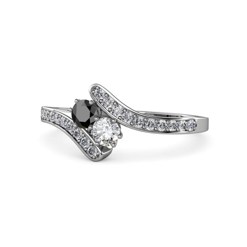Eleni Black and White Diamond with Side Diamonds Bypass Ring 