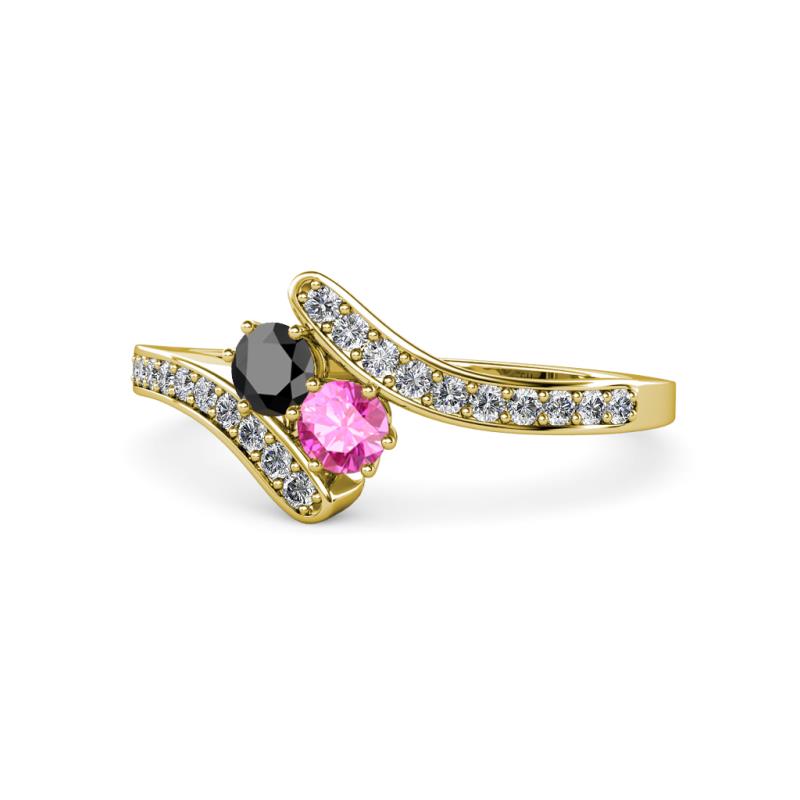 Eleni Black Diamond and Pink Sapphire with Side Diamonds Bypass Ring 