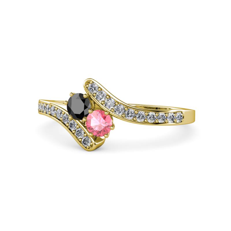Eleni Black Diamond and Pink Tourmaline with Side Diamonds Bypass Ring 