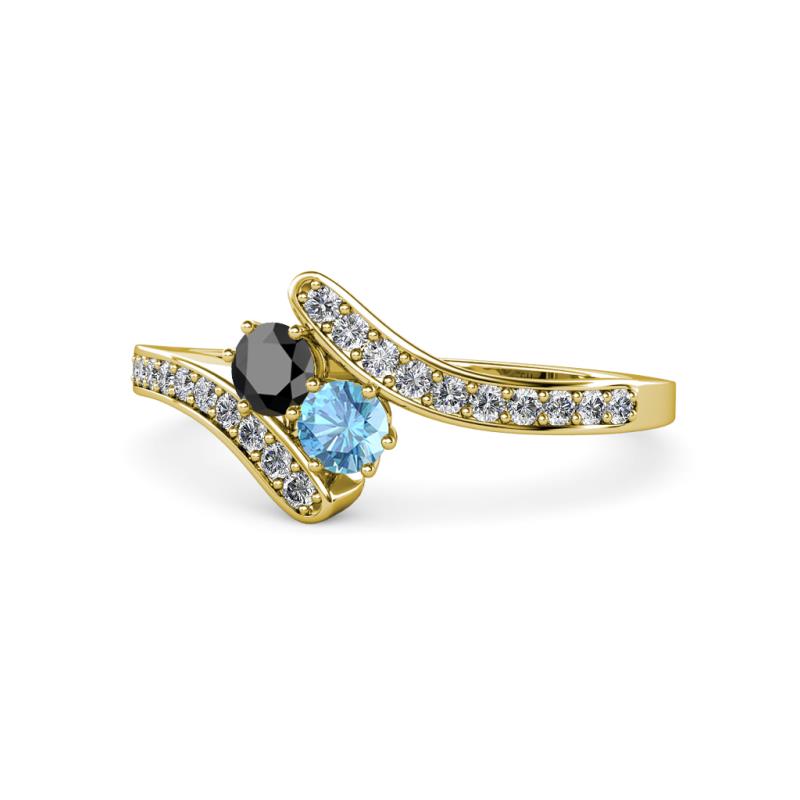 Eleni Black Diamond and Blue Topaz with Side Diamonds Bypass Ring 