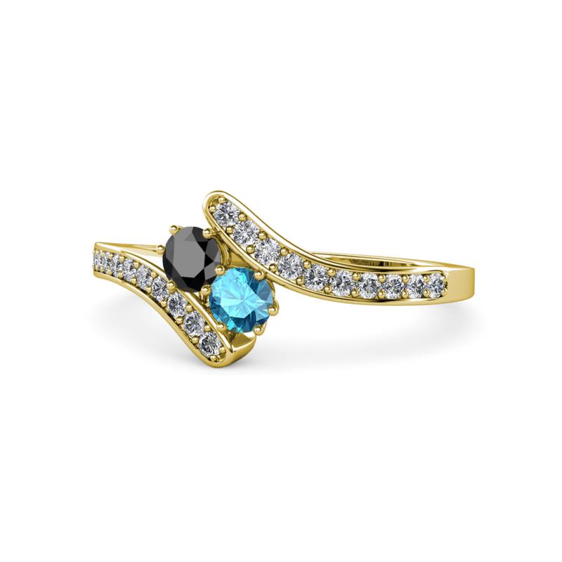 Eleni Black Diamond and London Blue Topaz with Side Diamonds Bypass Ring 