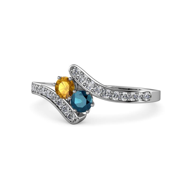 Eleni Citrine and Blue Diamond with Side Diamonds Bypass Ring 