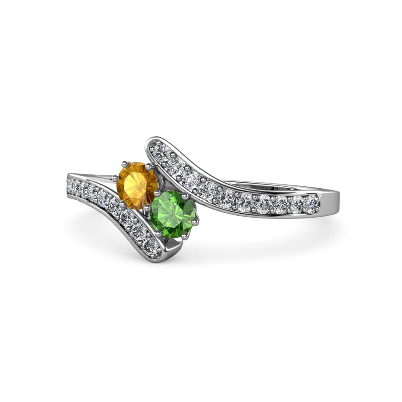 Eleni Citrine and Green Garnet with Side Diamonds Bypass Ring 