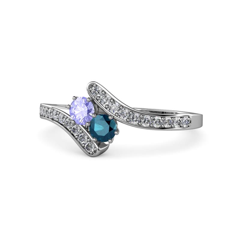 Eleni Tanzanite and Blue Diamond with Side Diamonds Bypass Ring 