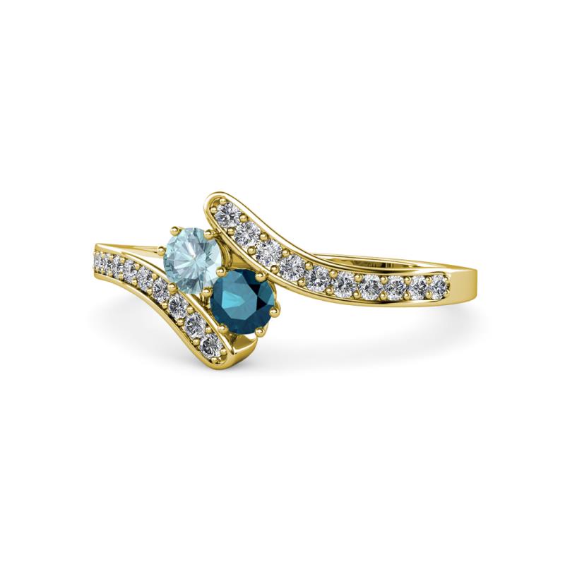 Eleni Aquamarine and Blue Diamond with Side Diamonds Bypass Ring 