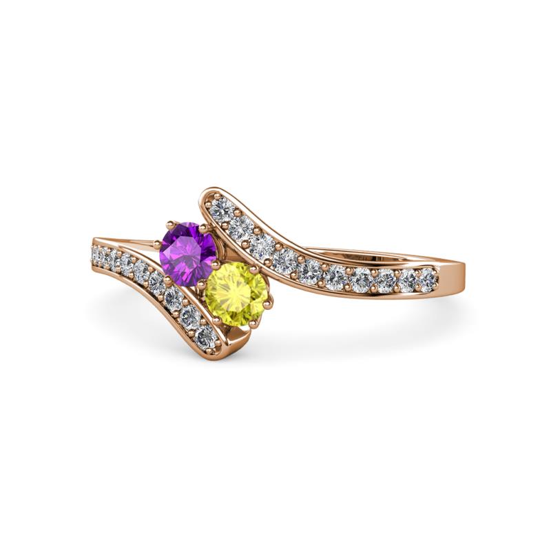 Eleni Amethyst and Yellow Diamond with Side Diamonds Bypass Ring 