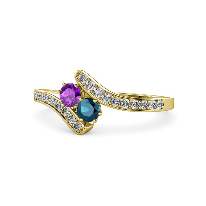 Eleni Amethyst and Blue Diamond with Side Diamonds Bypass Ring 