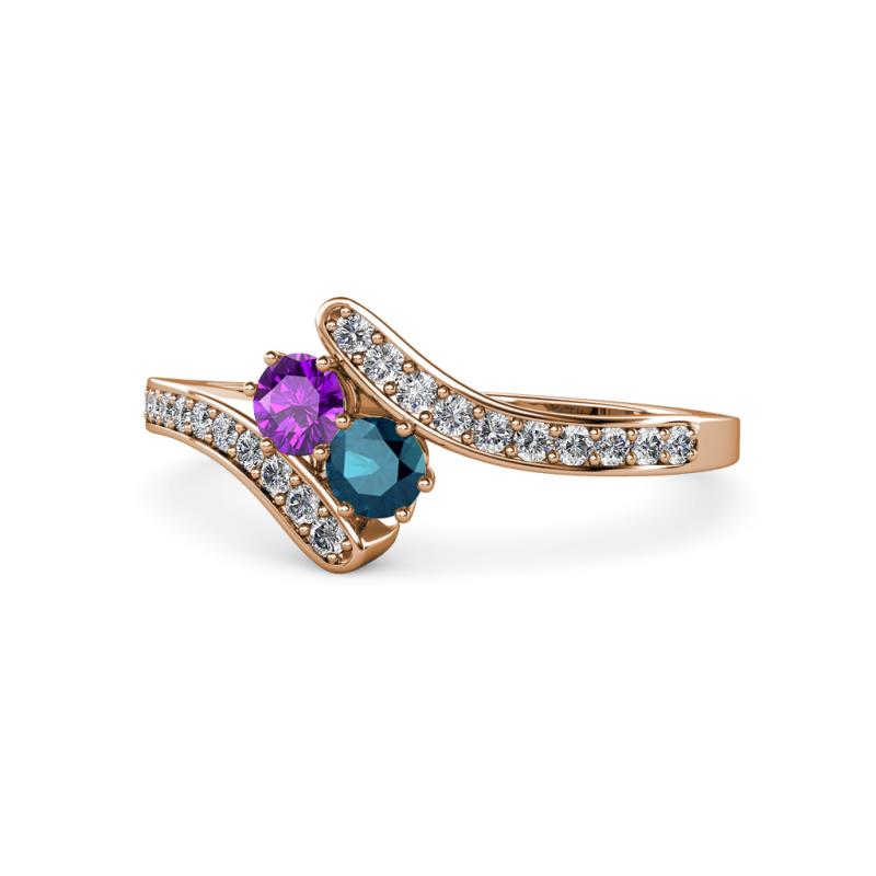 Eleni Amethyst and Blue Diamond with Side Diamonds Bypass Ring 