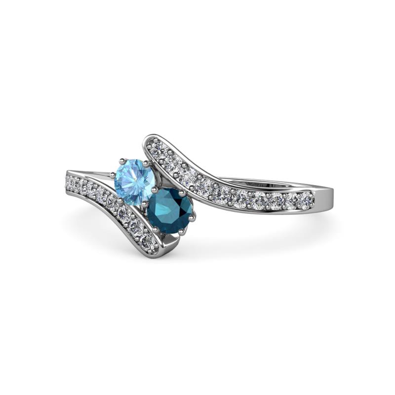 Eleni Blue Topaz and Blue Diamond with Side Diamonds Bypass Ring 