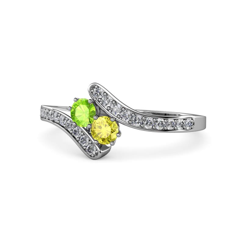 Eleni Peridot and Yellow Diamond with Side Diamonds Bypass Ring 