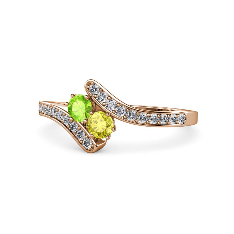 Eleni Peridot and Yellow Diamond with Side Diamonds Bypass Ring 