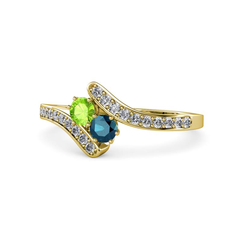 Eleni Peridot and Blue Diamond with Side Diamonds Bypass Ring 