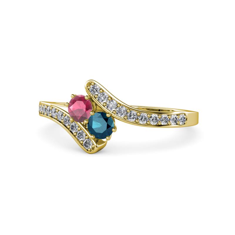 Eleni Rhodolite Garnet and Blue Diamond with Side Diamonds Bypass Ring 