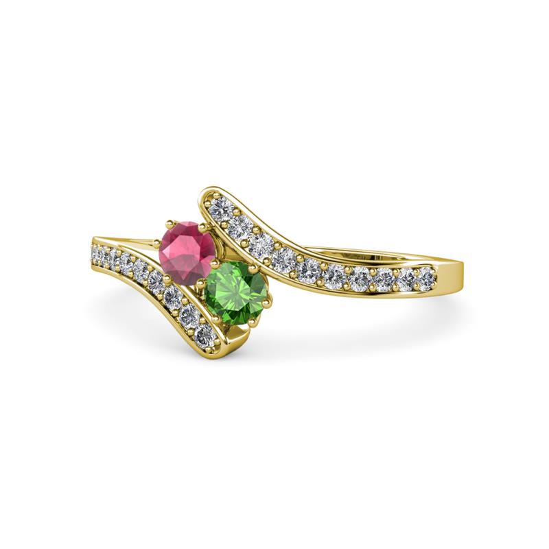 Eleni Rhodolite and Green Garnet with Side Diamonds Bypass Ring 