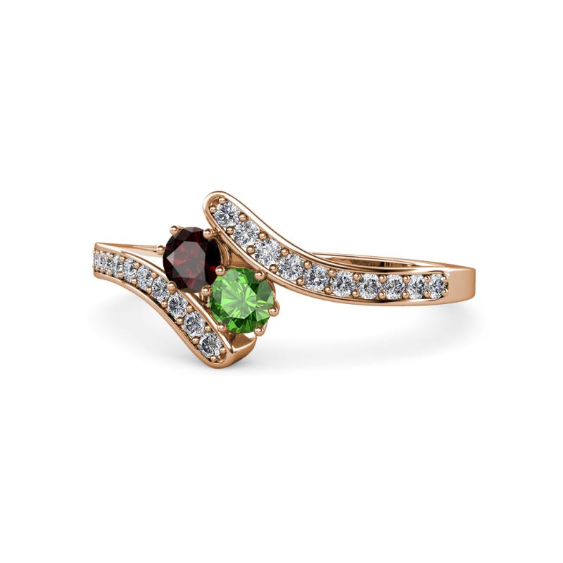 Eleni Red and Green Garnet with Side Diamonds Bypass Ring 