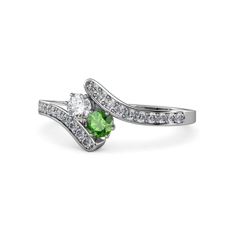 Eleni Round Diamond and Green Garnet with Side Diamonds Bypass Ring 