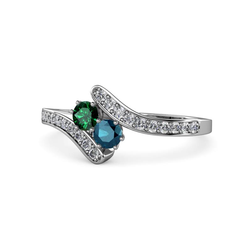 Eleni Emerald and Blue Diamond with Side Diamonds Bypass Ring 