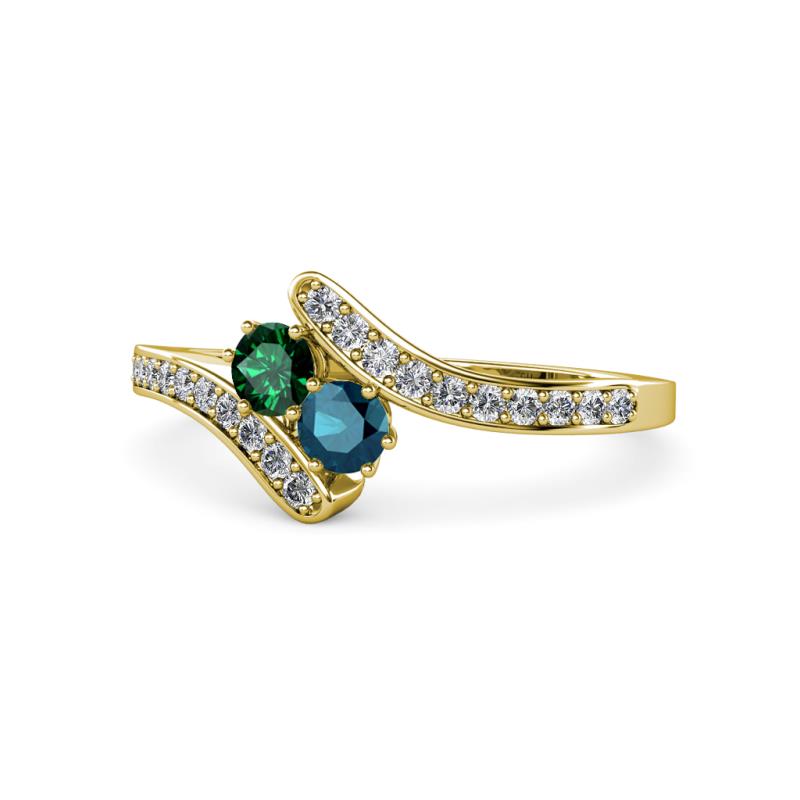 Eleni Emerald and Blue Diamond with Side Diamonds Bypass Ring 