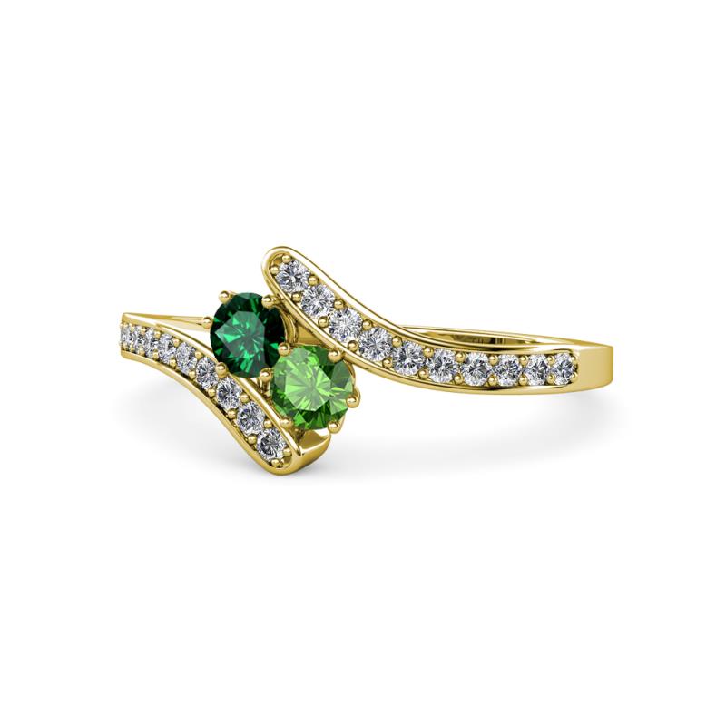 Eleni Emerald and Green Garnet with Side Diamonds Bypass Ring 