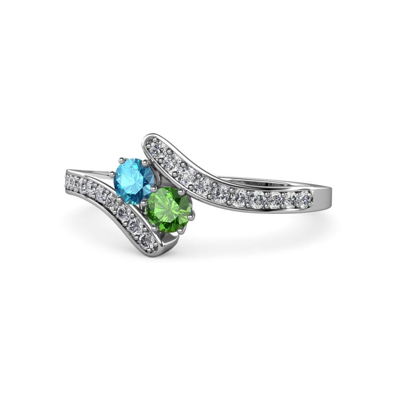 Eleni London Blue Topaz and Green Garnet with Side Diamonds Bypass Ring 