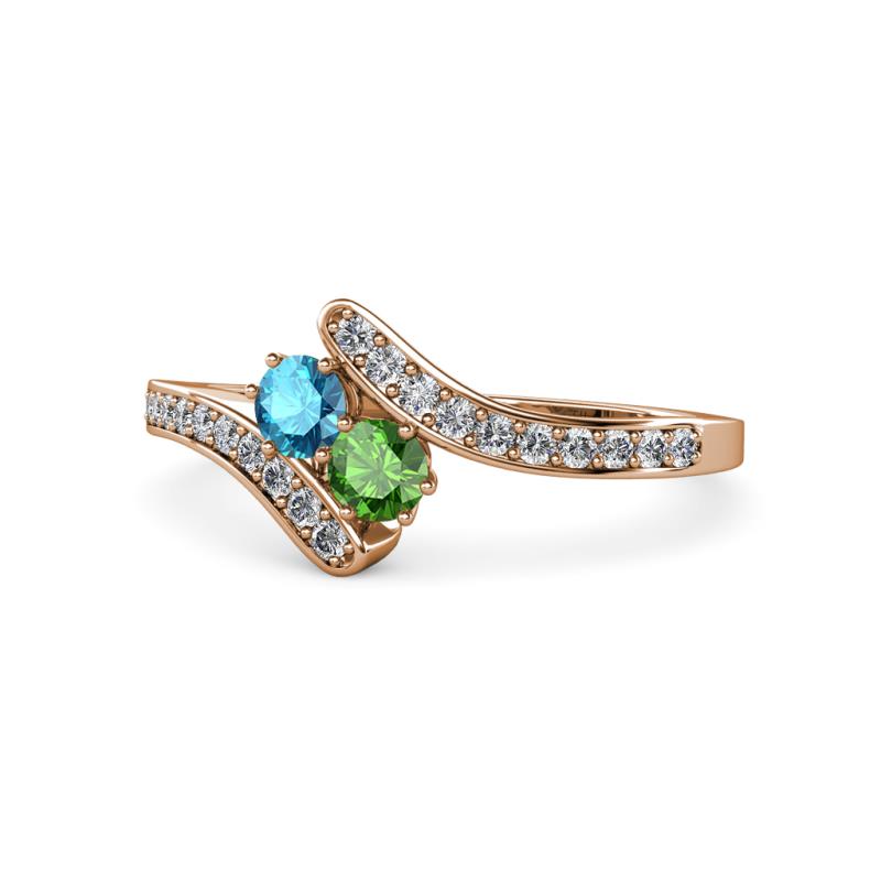 Eleni London Blue Topaz and Green Garnet with Side Diamonds Bypass Ring 