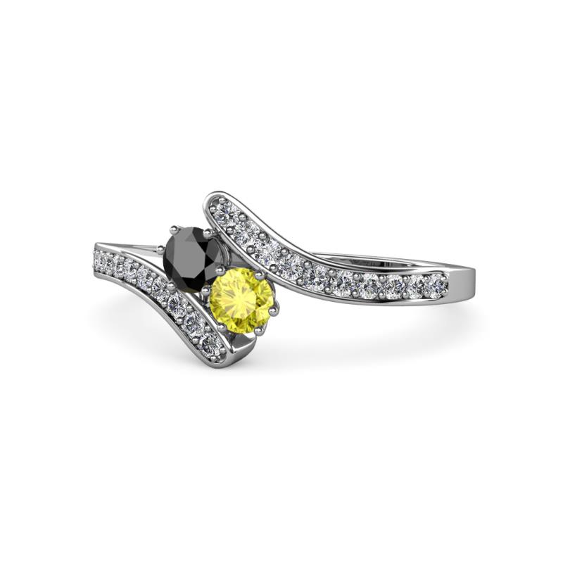 Eleni Black Diamond and Yellow Diamond with Side Diamonds Bypass Ring 