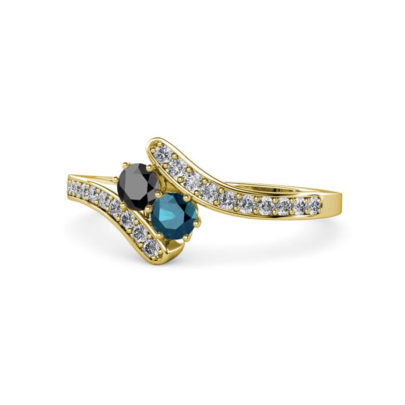 Eleni Black and Blue Diamond with Side Diamonds Bypass Ring 