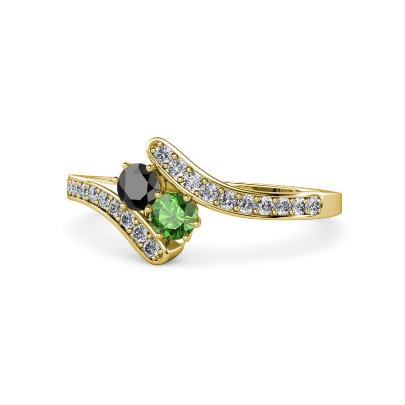 Eleni Black Diamond and Green Garnet with Side Diamonds Bypass Ring 